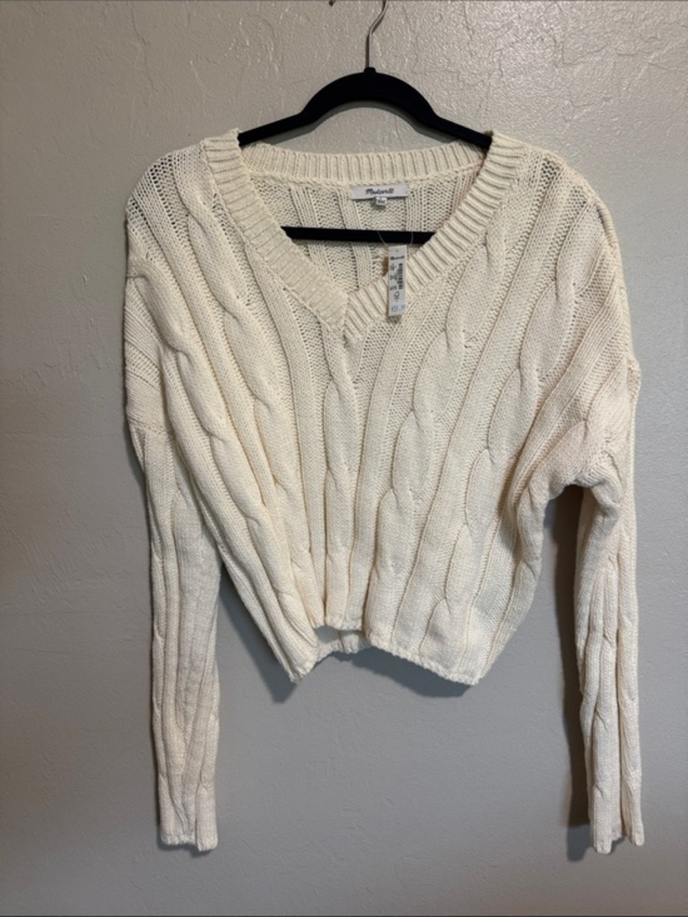 NWT Madewell Off White Cable Knit V Neck Sweater S